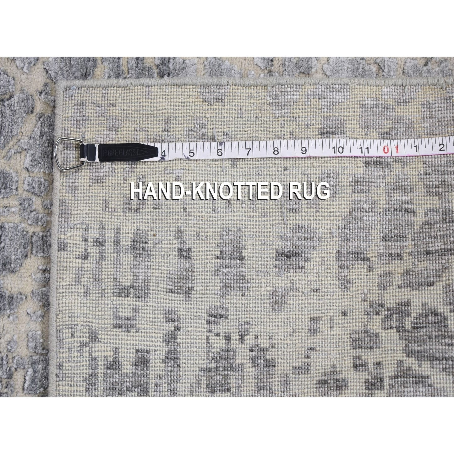 2'5"X10'1" Abstract Wool & Silk Denser Weave Runner Hand Knotted Rug