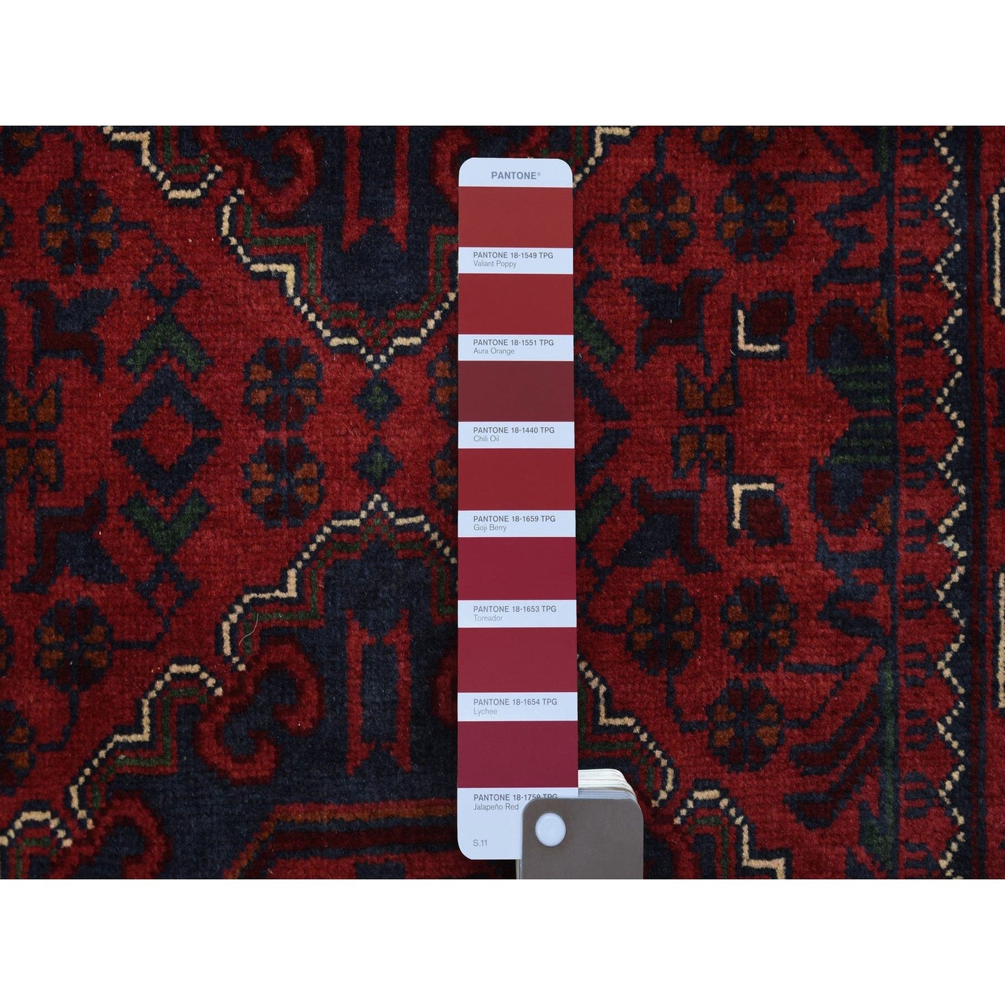 2'8"X12'9" Red Afghan Khamyab Wool Tribal Design Hand Knotted Runner Rug