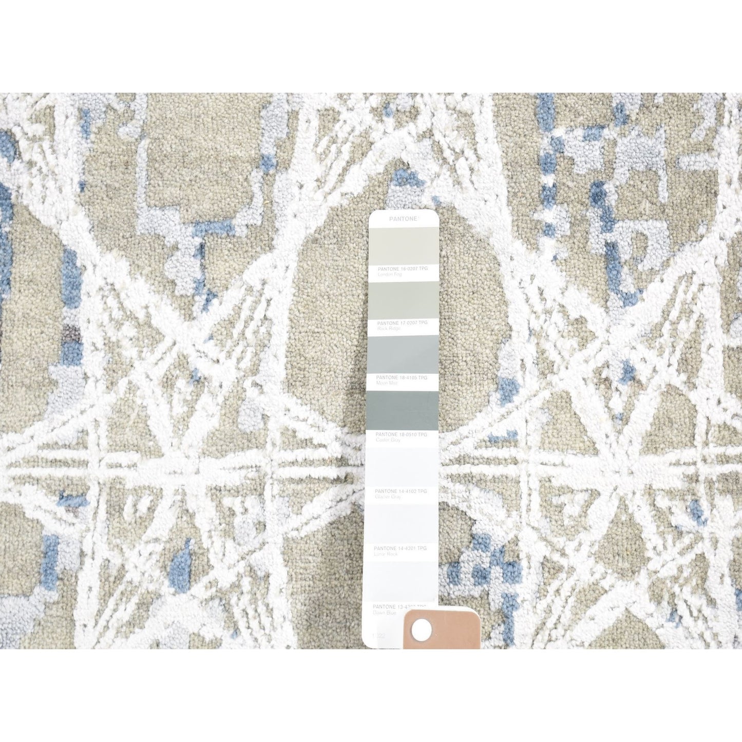 10'X14'1" Gray The Honeycomb Design Hand Knotted Wool And Silk Rug