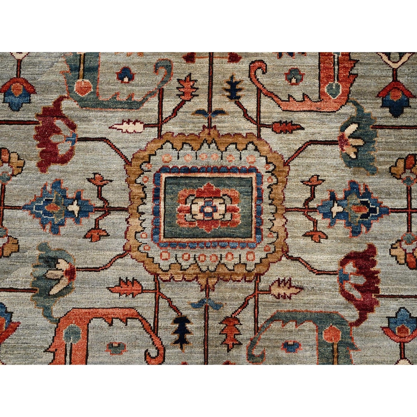10'4"X14' Light Green Heris All Over Design Hand Knotted Soft Wool Rug