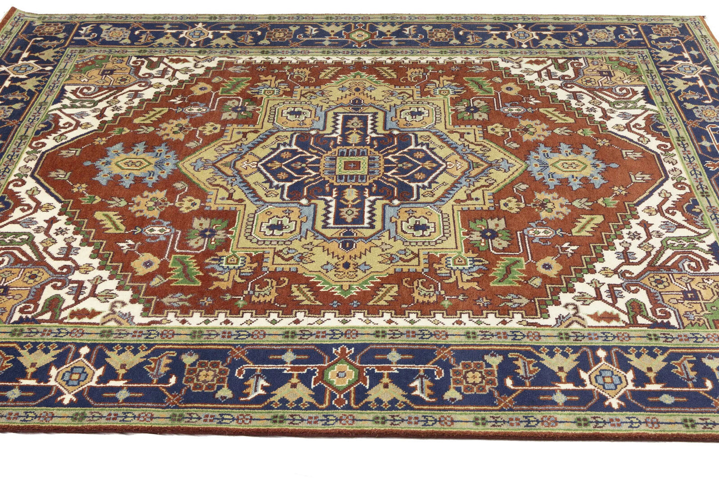 Rusty Red Heriz Serapi Oriental Rug Floral Farmho