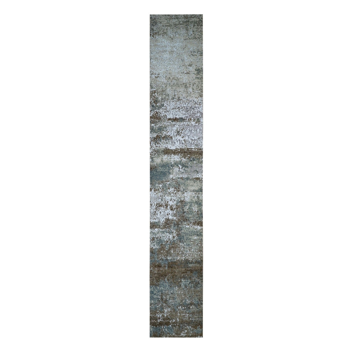 2'6"X20'3" Gray Hand Knotted Abstract Design Pure Wool Xl Runner Rug