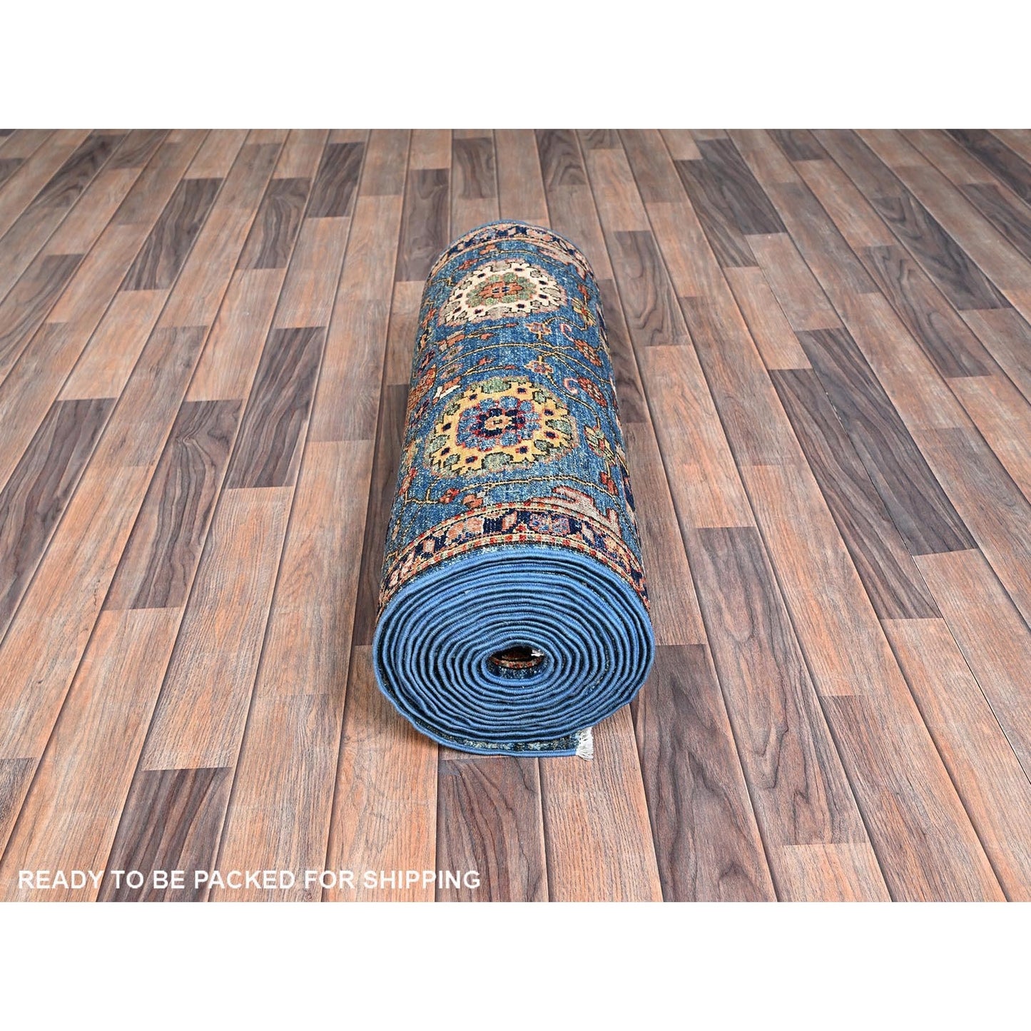 2'7"X21'5" Stone Blue All Over Design Soft Wool Hand Knotted Xl Runner Rug