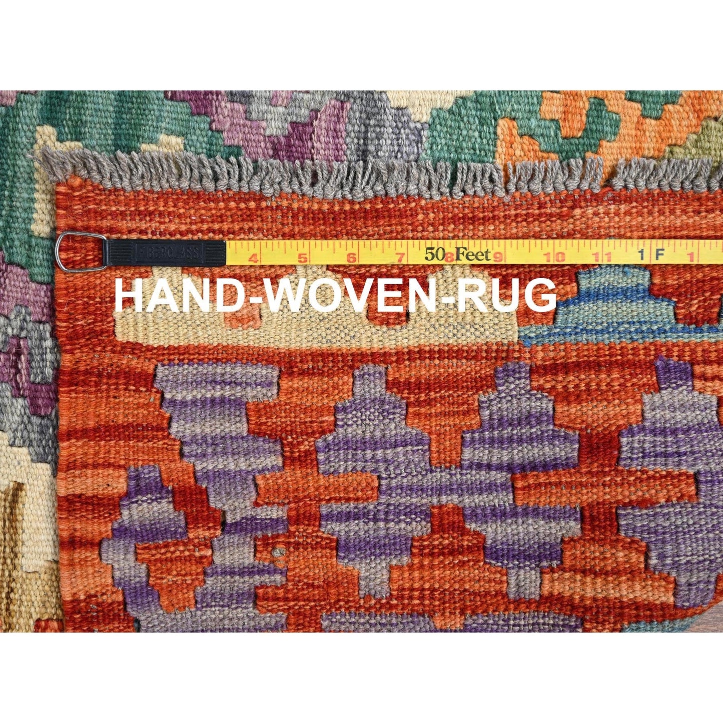 8'8"X9'7" Chiffon White Afghan Kilim Pure Wool Hand Woven Flat Weave Rug