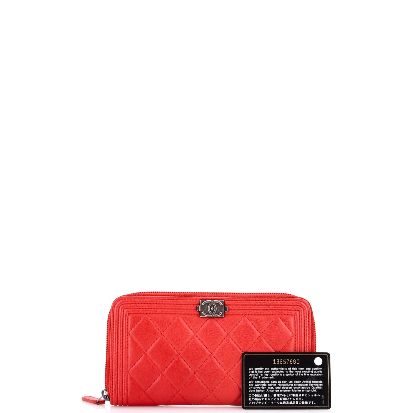 Chanel Boy Zip Around Wallet Quilted Lambskin Long