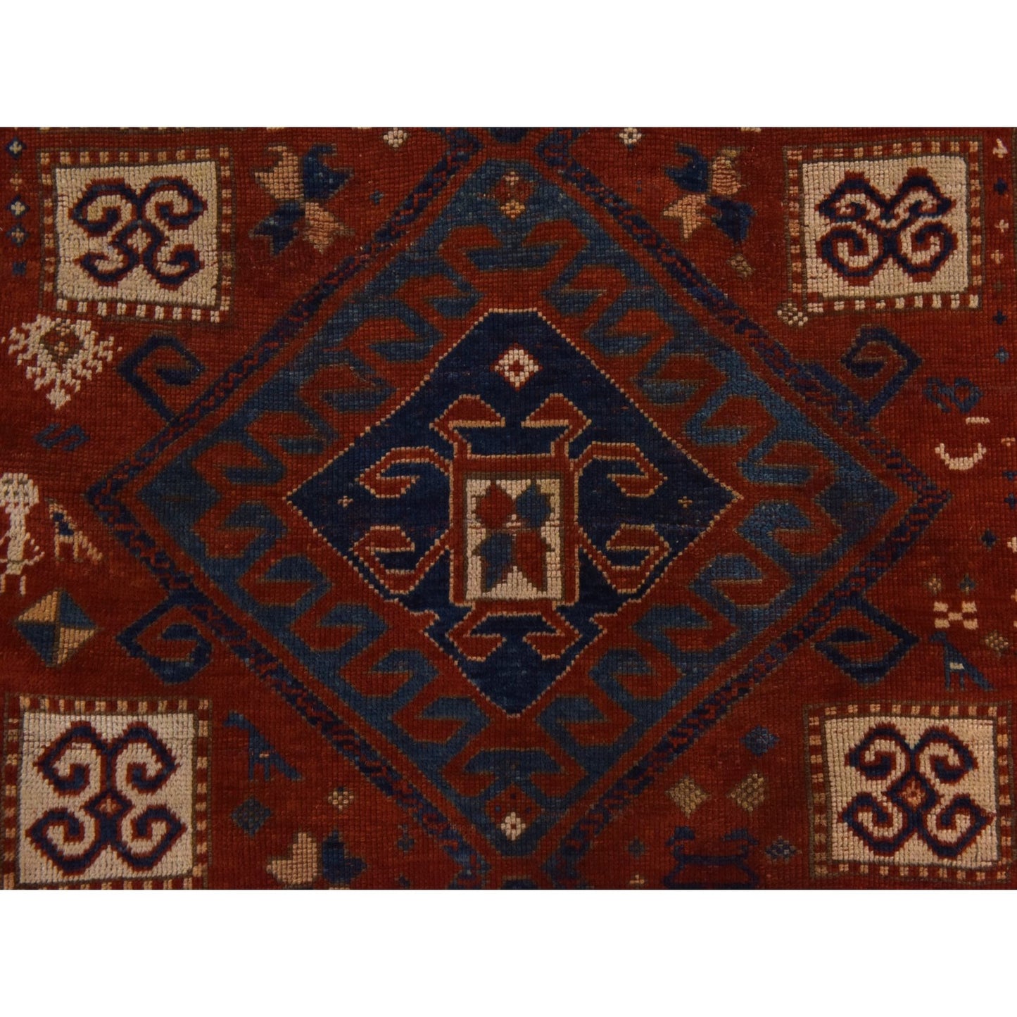4'3"X6'3" Red Antique Caucasian Kazak Hand Knotted 100% Wool Oriental Rug