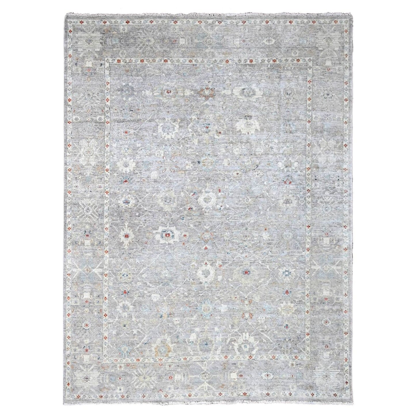 9'X11'9" Gray Antiqued Tebraz Design Zero Pile 100% Wool Hand Knotted Rug