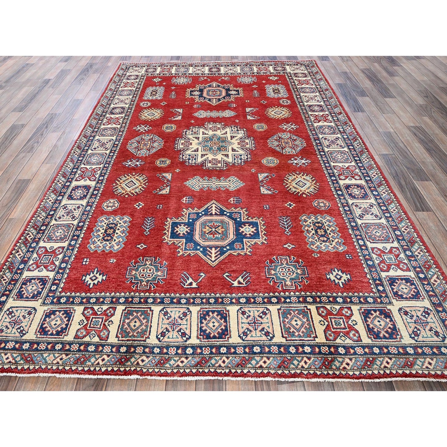 6'X9' Red Afghan Special Kazak Medallions Design 100% Wool Hand Knotted Rug