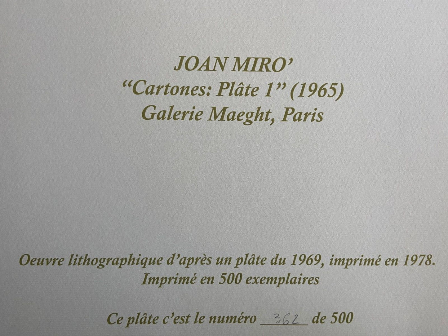 Joan Mir Lithograph Coa Maeght Hand Numbered