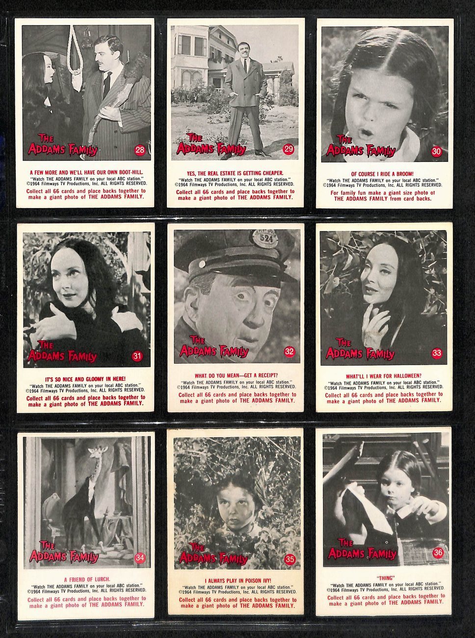 1964 The Adams Family Card Complete Set (1-66) Tv