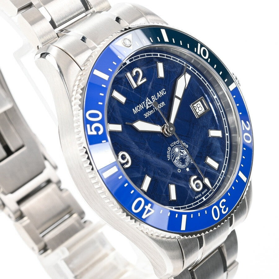 Montblanc 1858 Ice Sea Automatic Date Mb129369 Blue Men'S Used Watch #61016