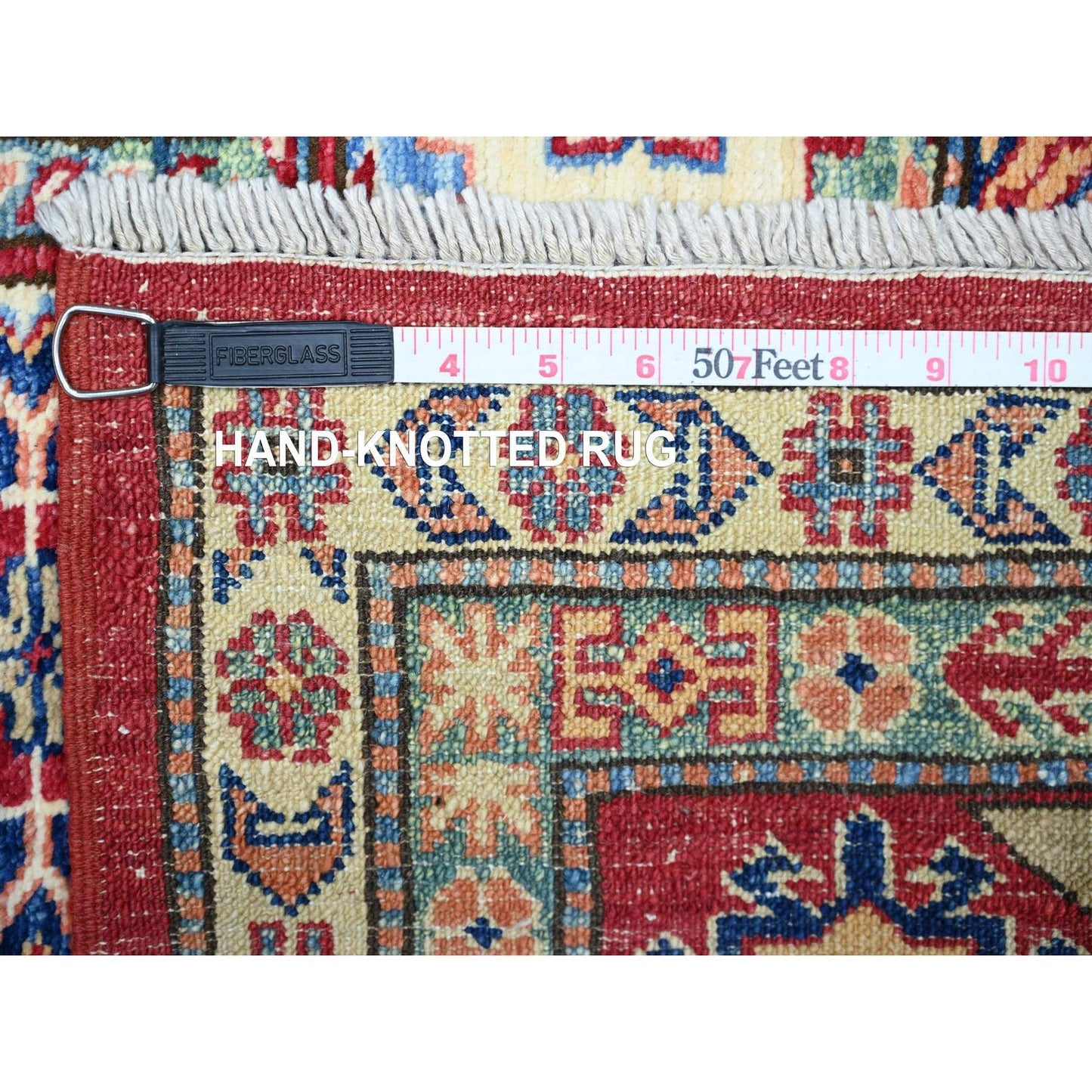 7'X10' Upsdell Red Hand Knotted Afghan Super Kazak Soft Wool Rug