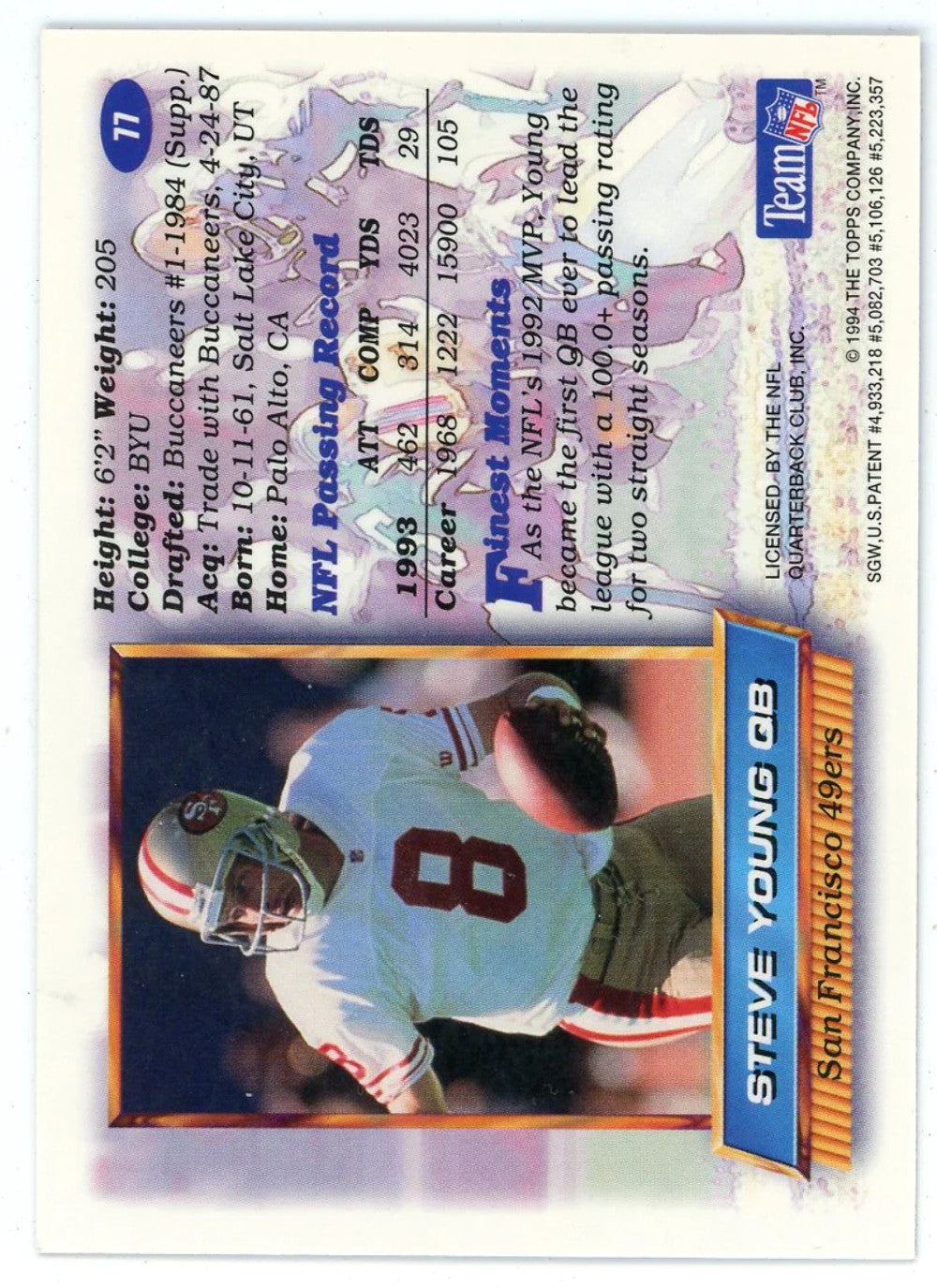 Steve Young 1994 Topps Finest #77
