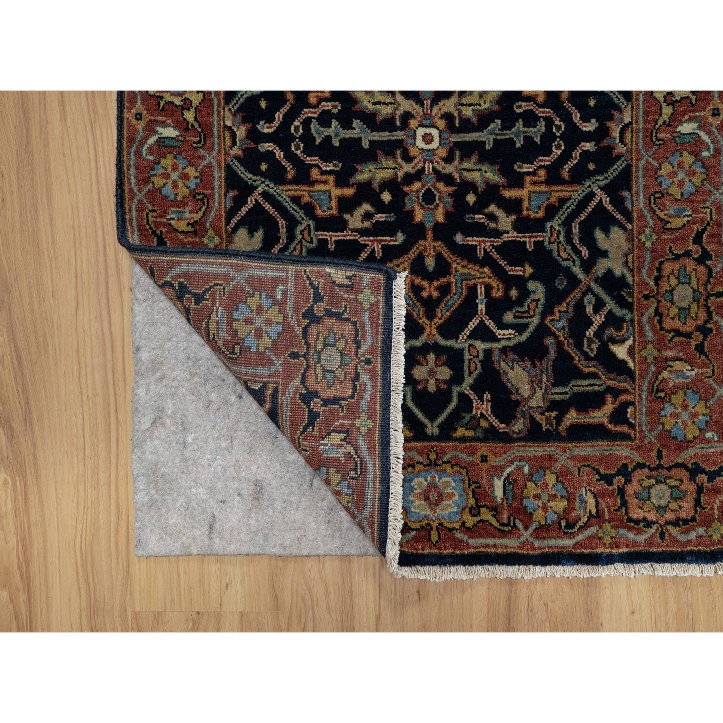 2'6"X14'1" Blue Hand Knotted Antiqued Fine Heris Soft Wool Xl Runner Rug
