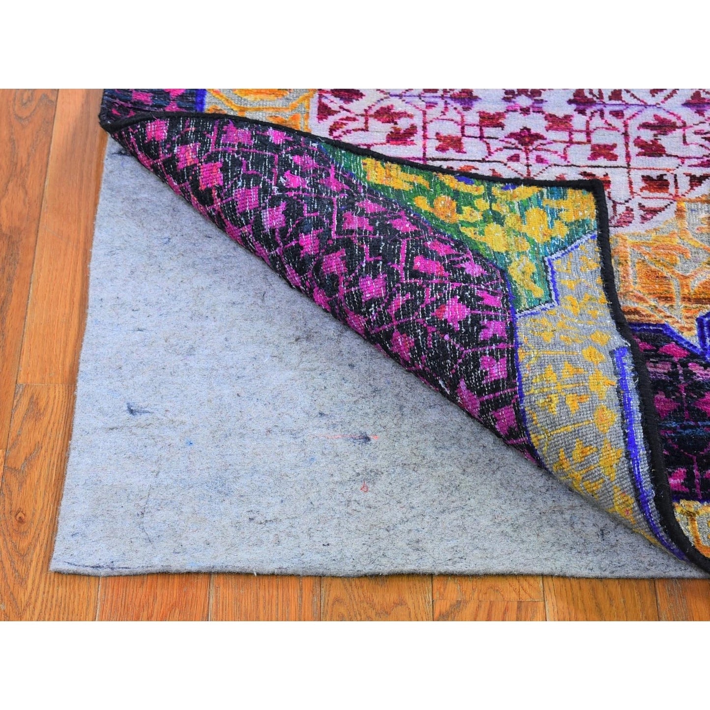 2'6"X10'4" Sari Silk With Textured Wool Mamluk Design Handmade Runner Rug