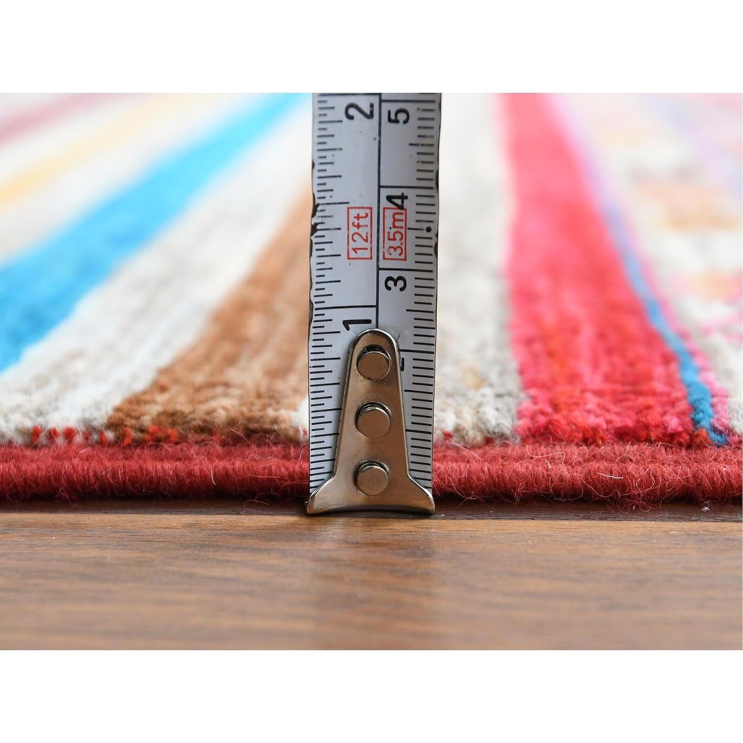 2'9"X9'8" Colorful Super Kazak Khorjin Design Wool Handknotted Runner Rug