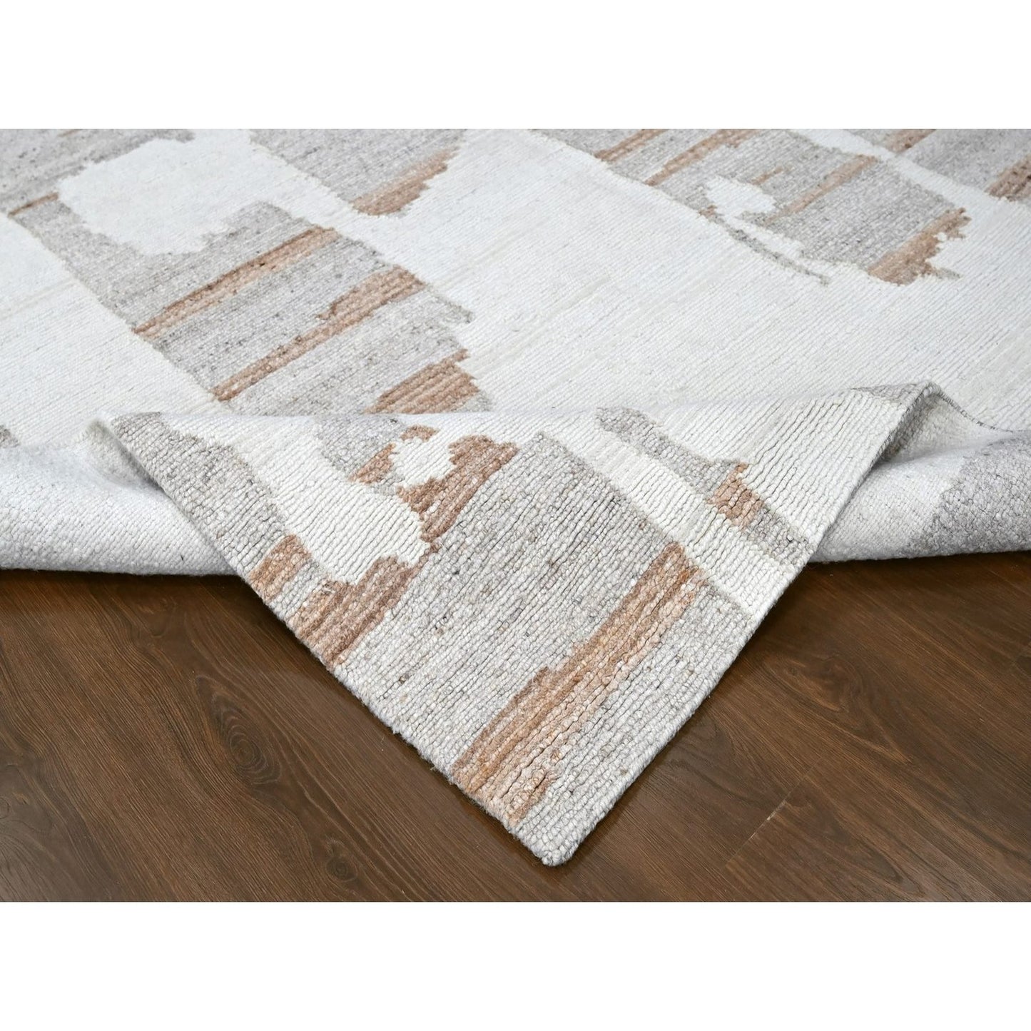 9'2"X12' Ivory Hand Knotted Minimalist Swedish Design Flat Weave Wool Rug