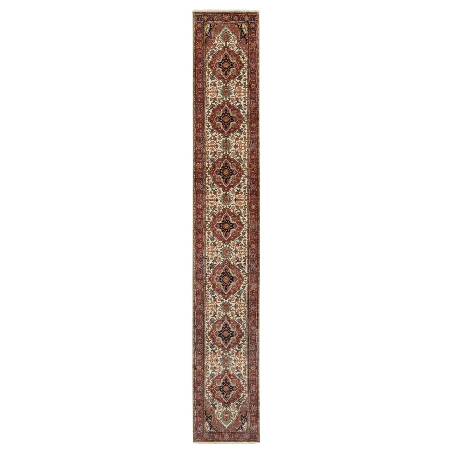 2'6"X16'1" Ivory Wool Heris Re-Creation Motifs Hand Knotted Xl Runner Rug