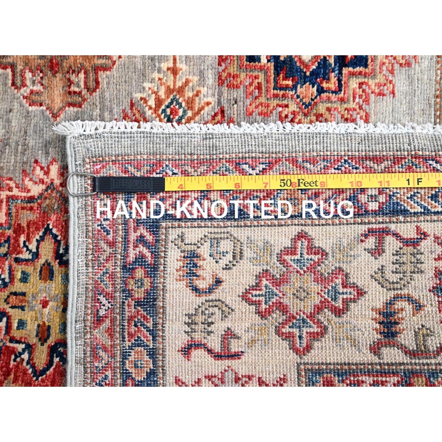 4'9"X6'7" Gray Hand Knotted Afghan Super Kazak 100% Wool Oriental Rug