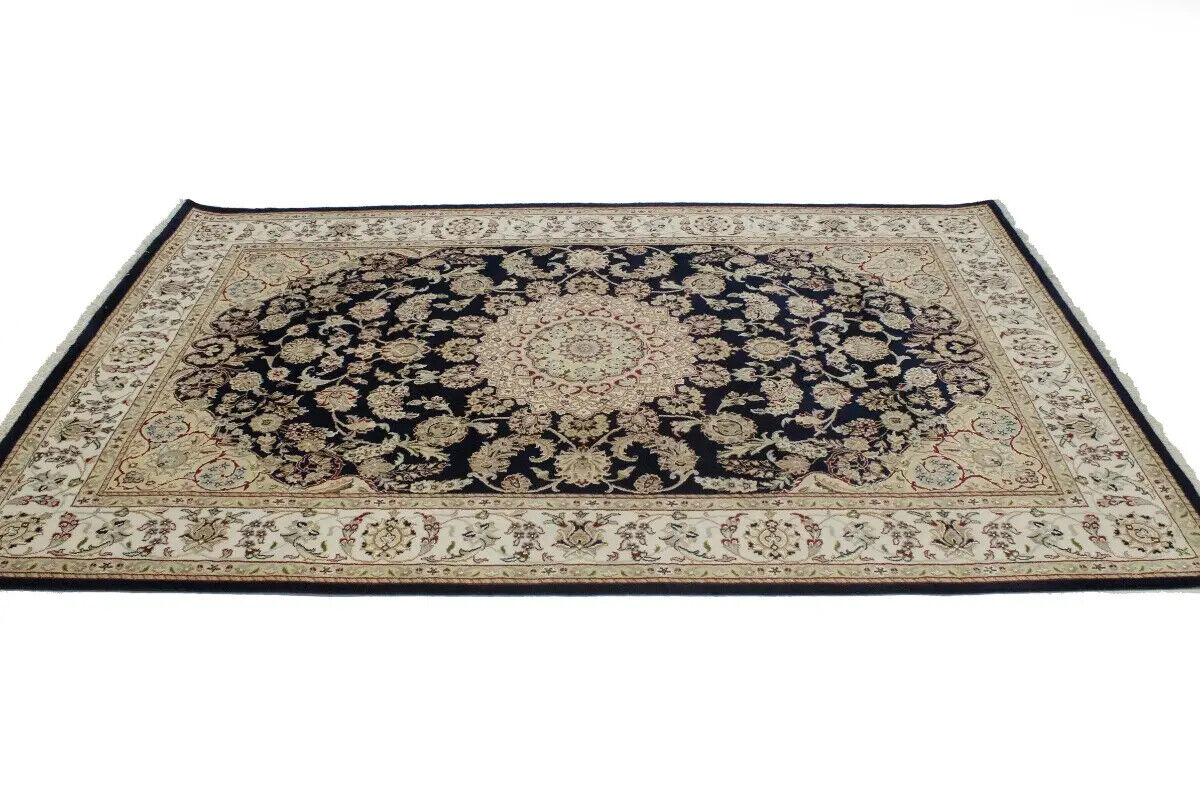 6X9 Ft Hand-Knotted Indo-Nain Oriental Rug Dark