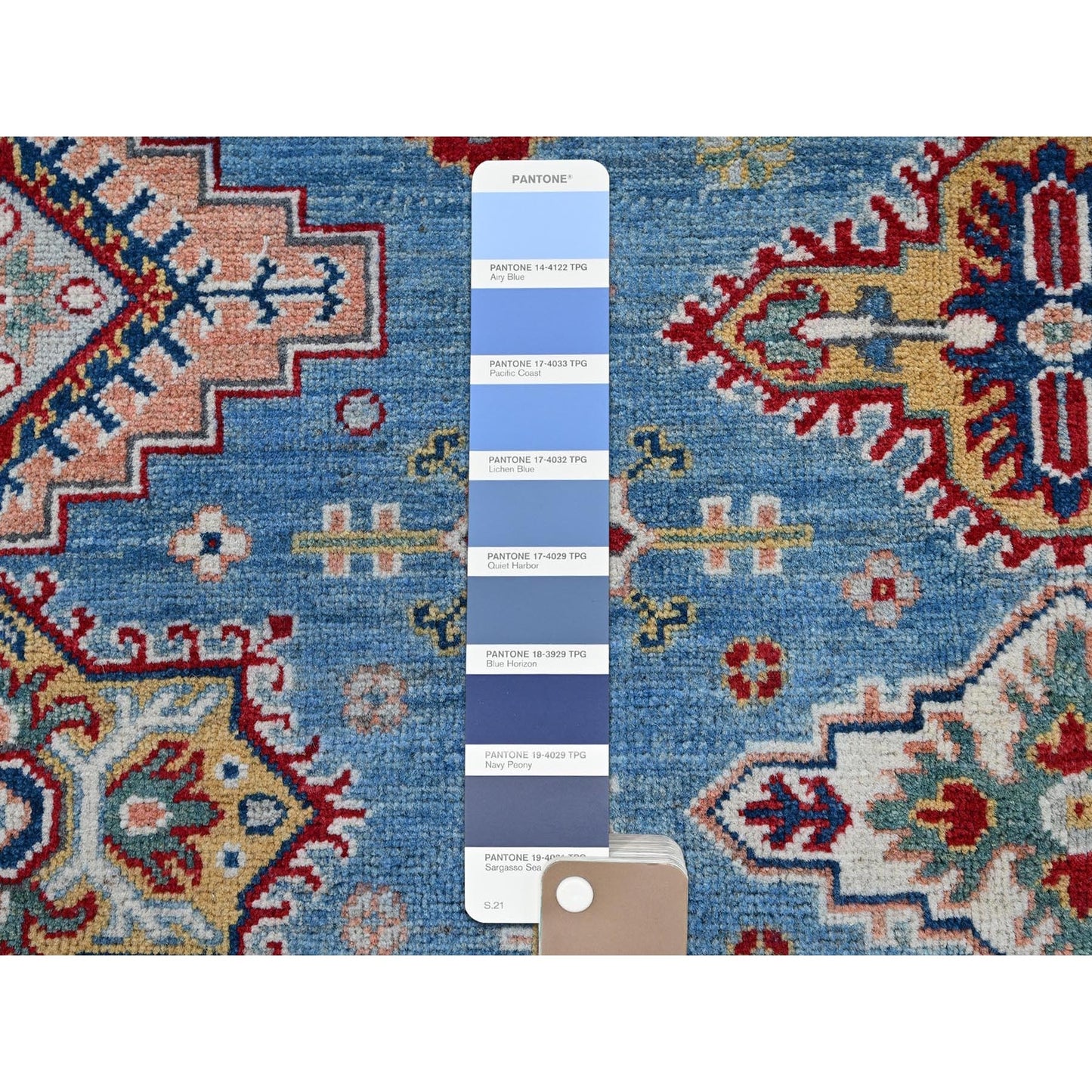 7'10"X9'8" Blue Kazak Tribal Medallions Design Hand Knotted Soft Wool Rug