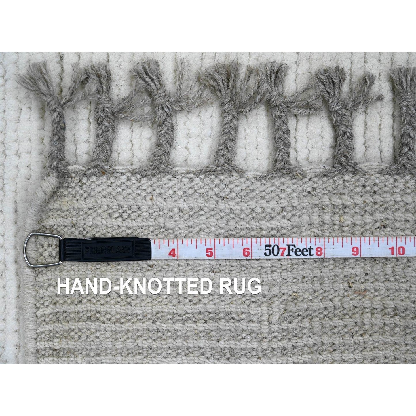 6'1"X9'1" White Moroccan Weave Geometric Pattern Hand Knotted Wool Rug