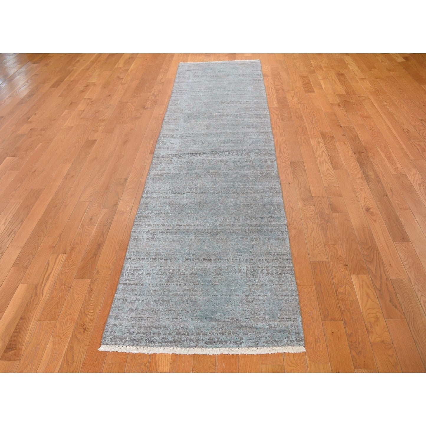 2'8"X11'9" Broken Design Runner Wool And Silk Hand Knotted Oriental Rug