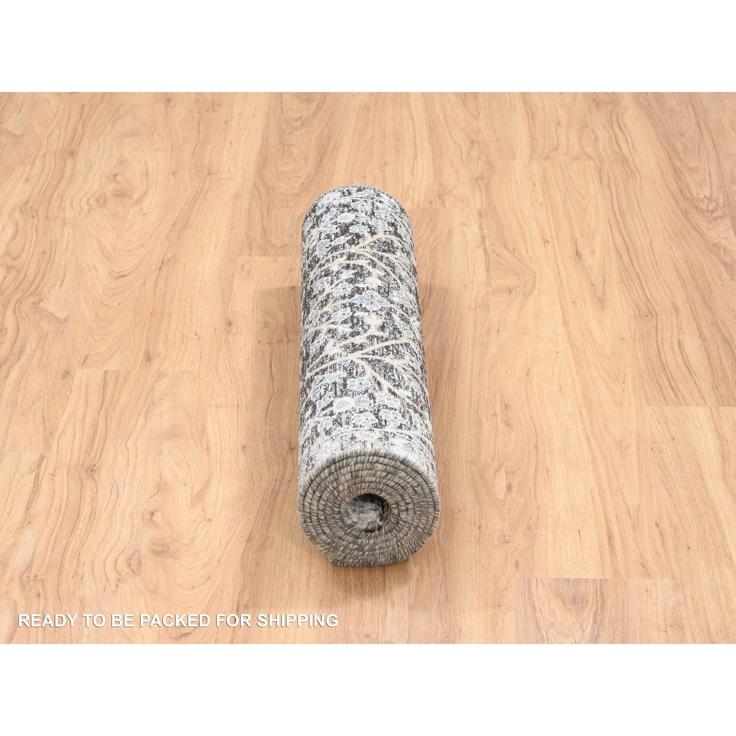 2'7"X8'3" Silver Silk/Wool Hand Knotted Willow And Cypress Runner Rug