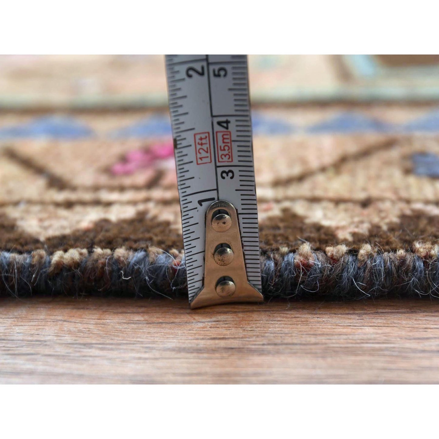 3'4"X9'3" Brown Hand Knotted Vintage Farsian Worn Wool Wide Runner Rug