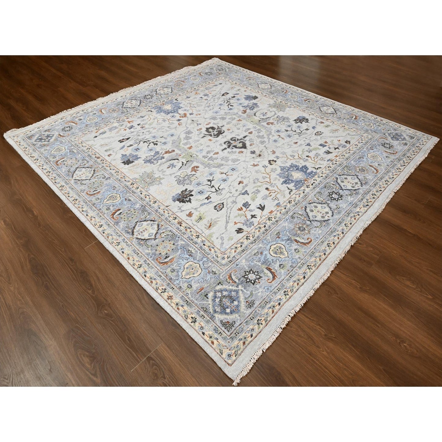10'X10' Summer Gray Oushak All Over Floral Wool Hand Knotted Square Rug
