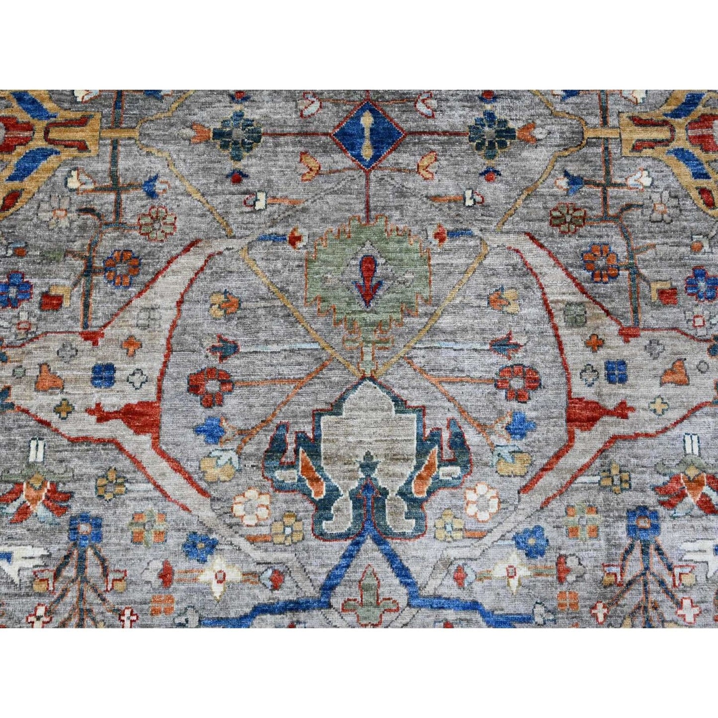 9'X12' Gray Peshawar With Bijar Garus Design Hand Knotted Pure Wool Rug