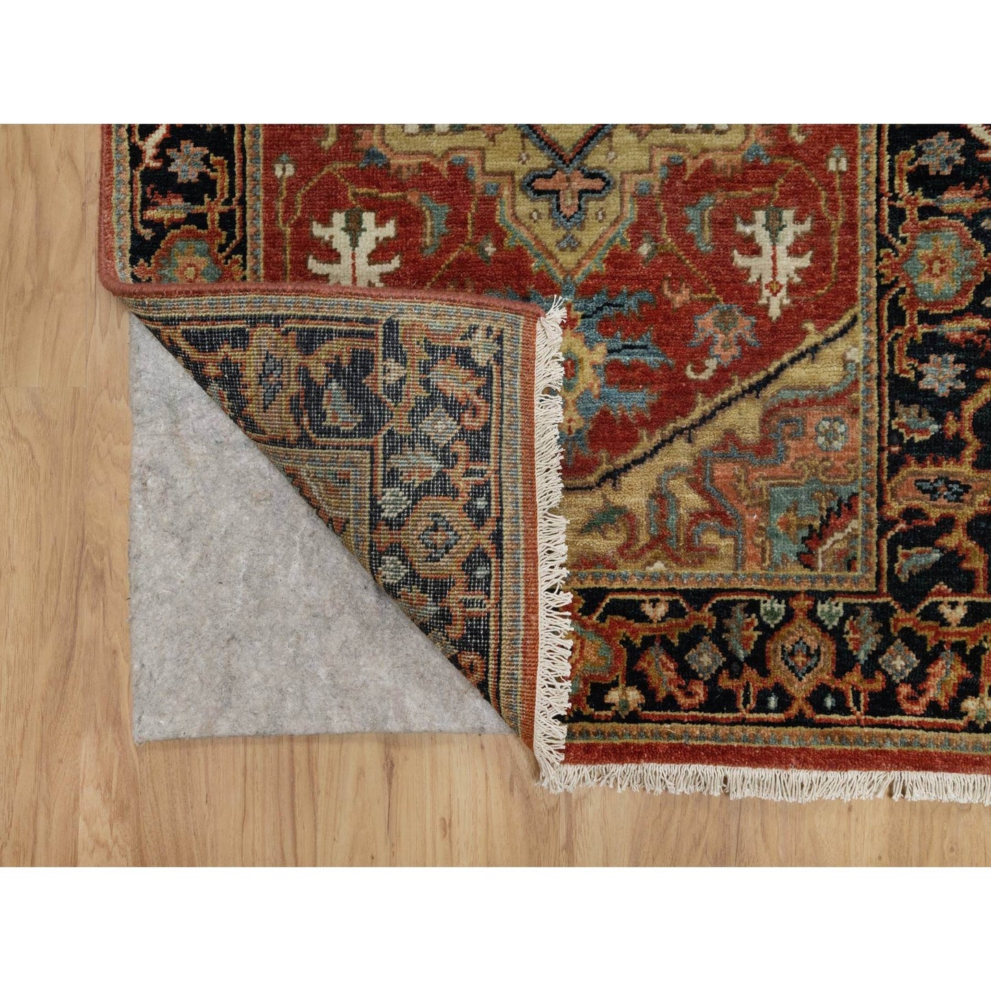 2'6"X12'2" Red Hand Knotted Antiqued Heris Revival Pure Wool Runner Rug