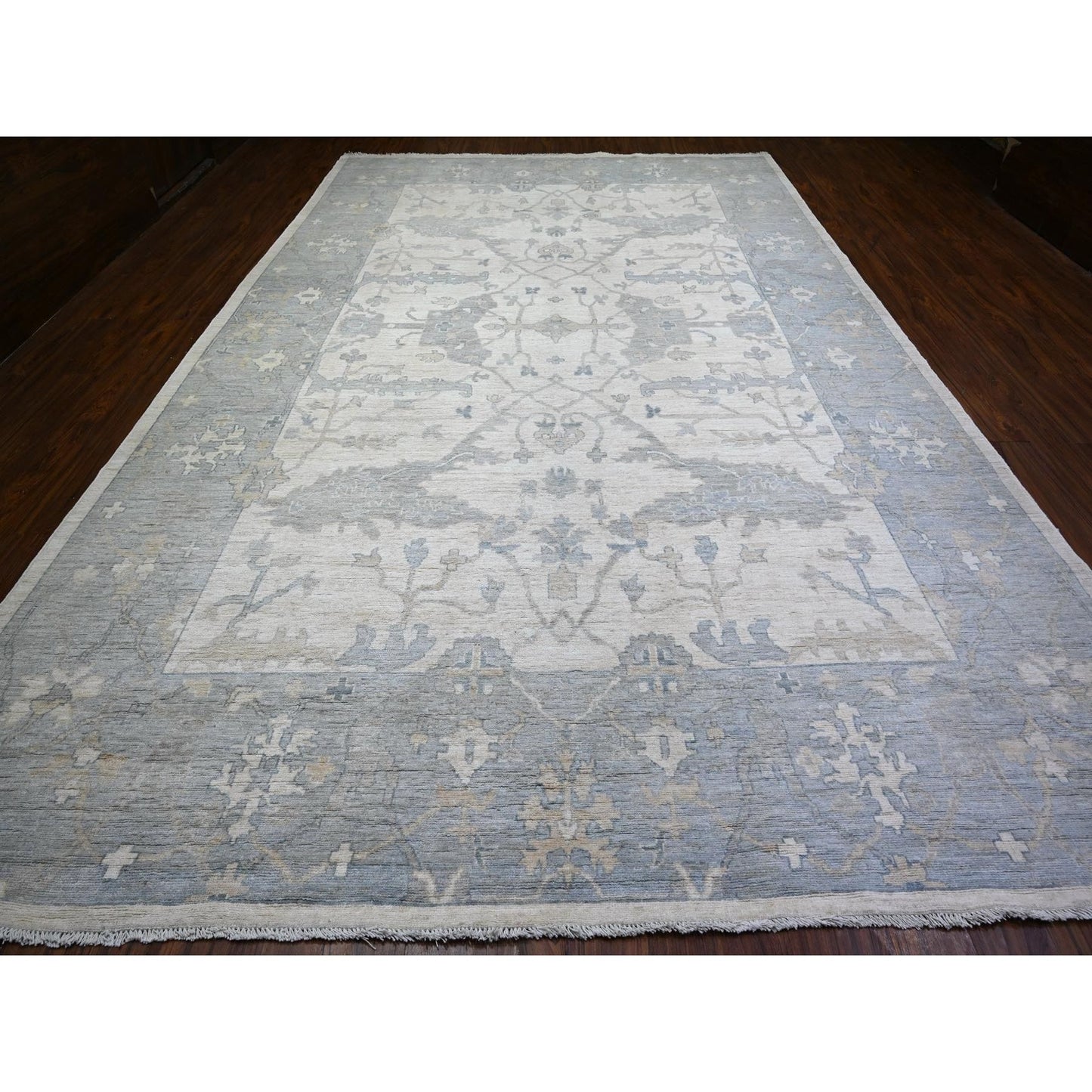 10'X15'10" Ivory Afghan Angora Oushak Wool Hand Knotted Oversized Rug