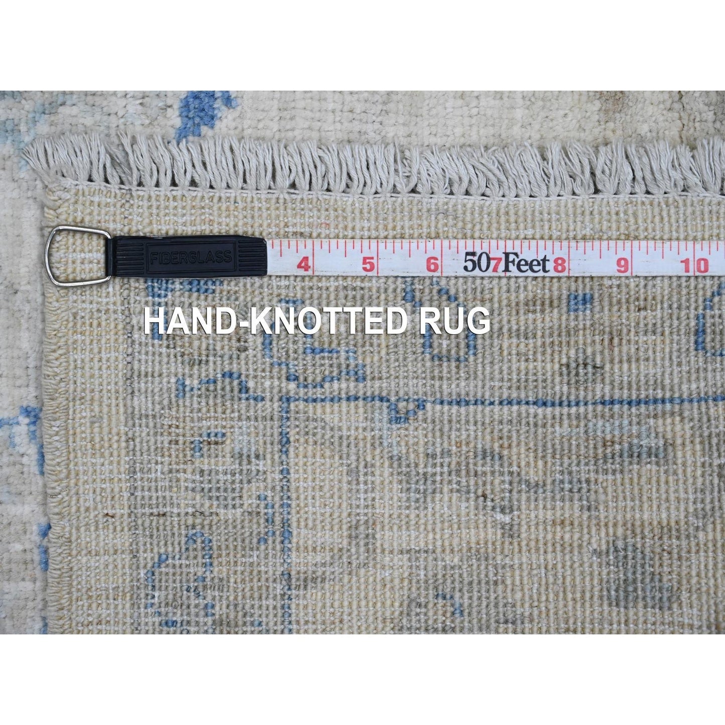 2'6"X7'10" White Hand Knotted Washed Out Peshawar 100% Wool Runner Rug