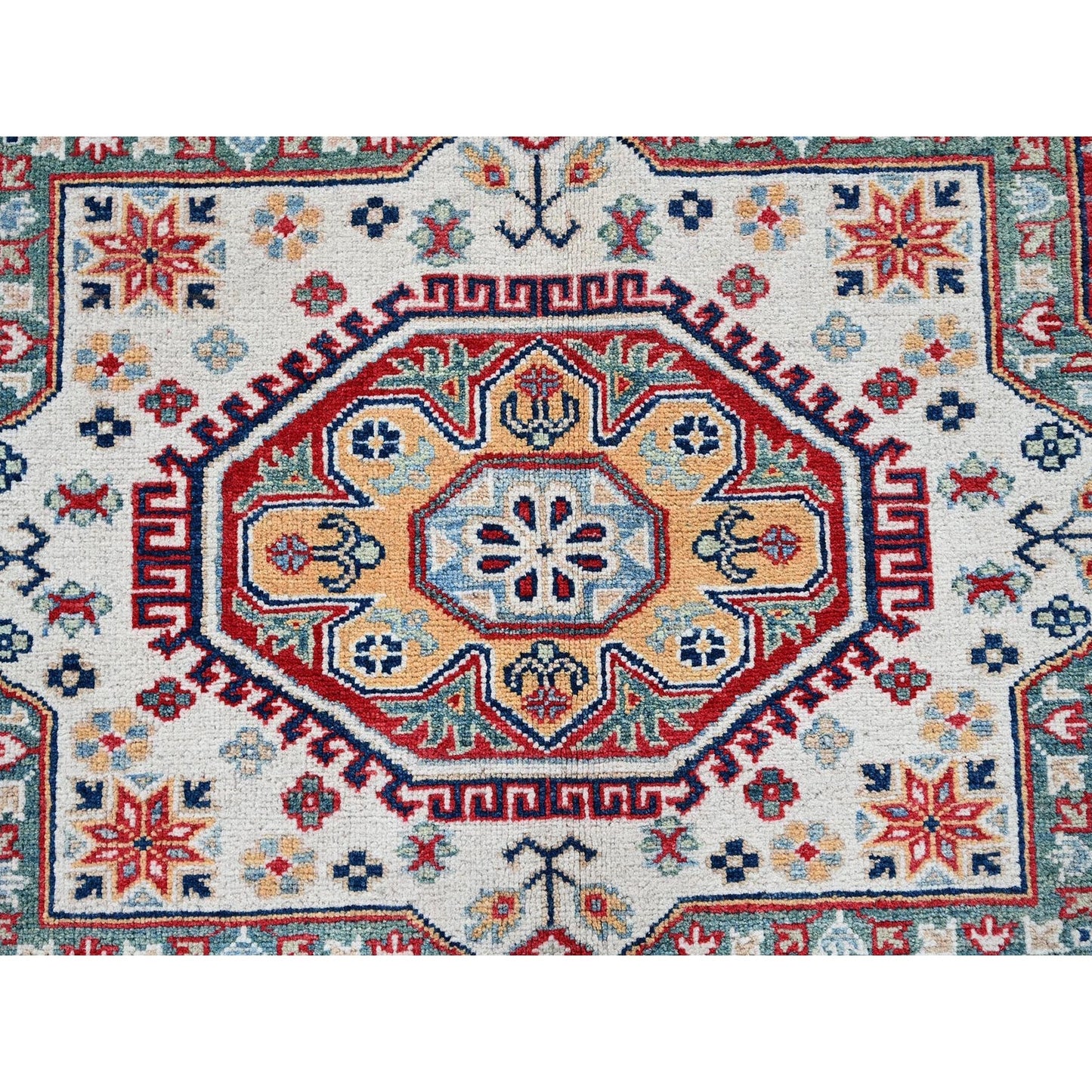 9'1"X11'9" Berry Red Kazak With Geometric Design Hand Knotted Soft Wool Rug