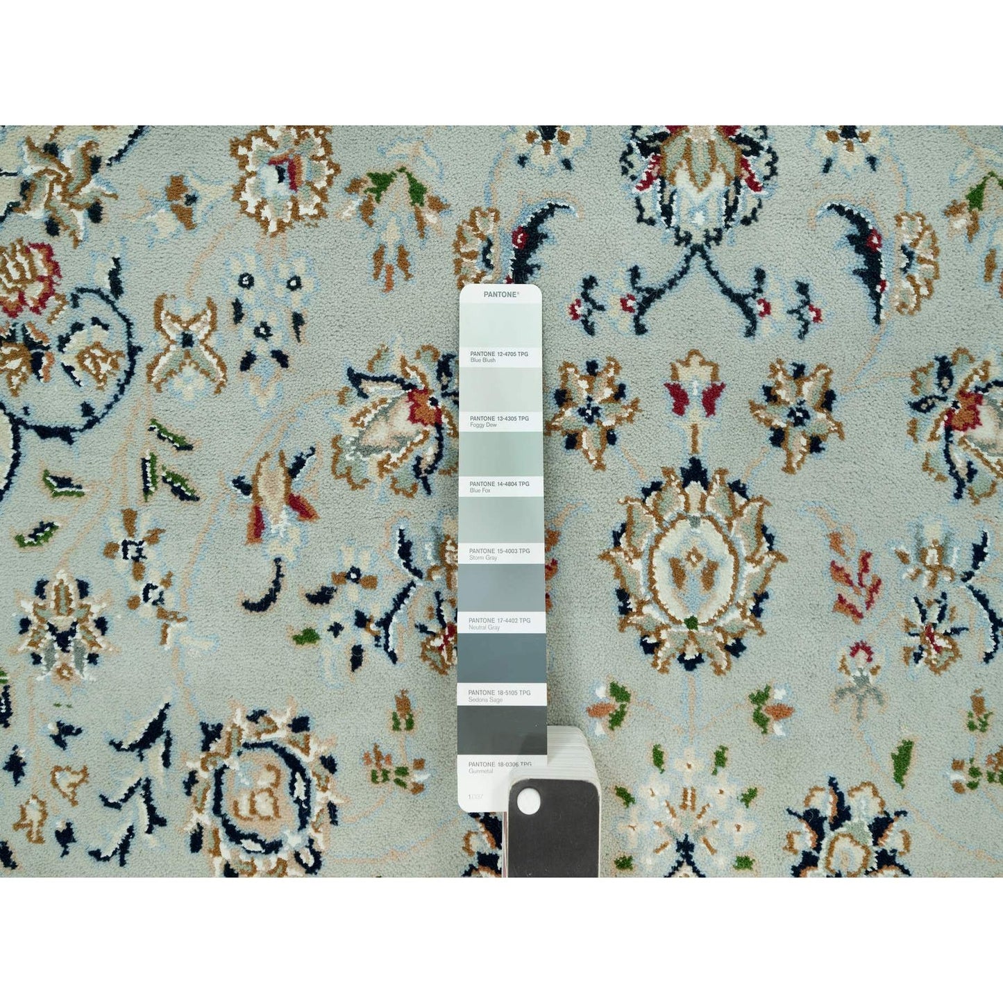 4'X6'2" Gray Hand Knotted Nain Design 250 Kpsi Soft Wool Rug