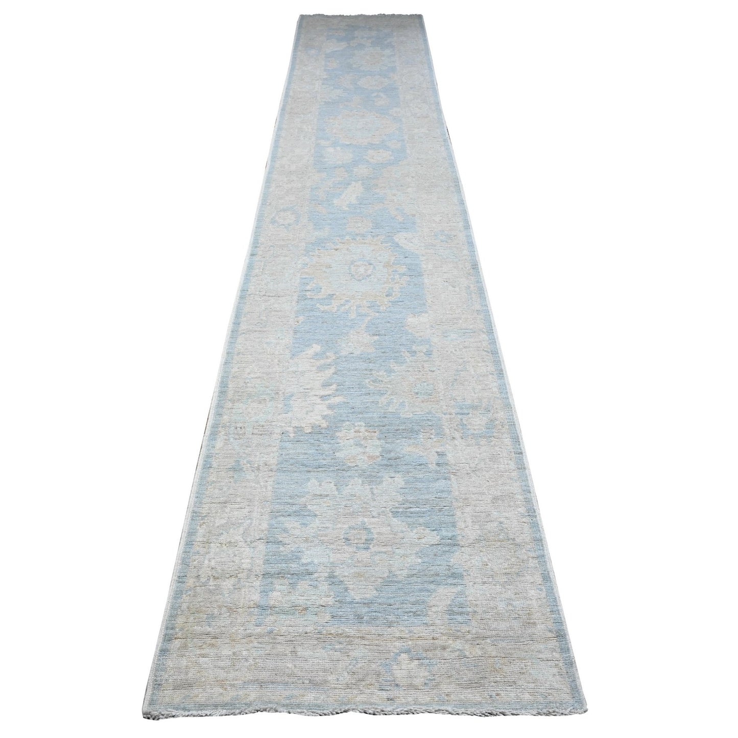 2'9"X15'4" Riviera Blue Afghan Angora Oushak Xl Runner Oriental Rug