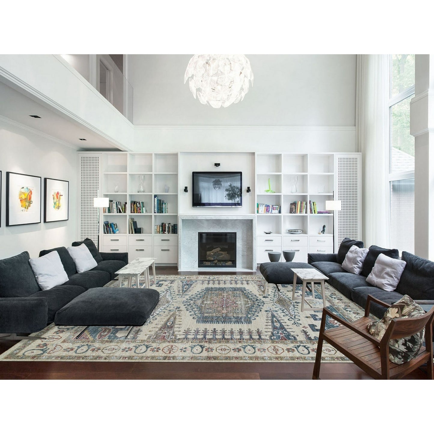 13'10"X16'2" Ivory Reimagined Viss Design Wool Hand Knotted Oversized Rug