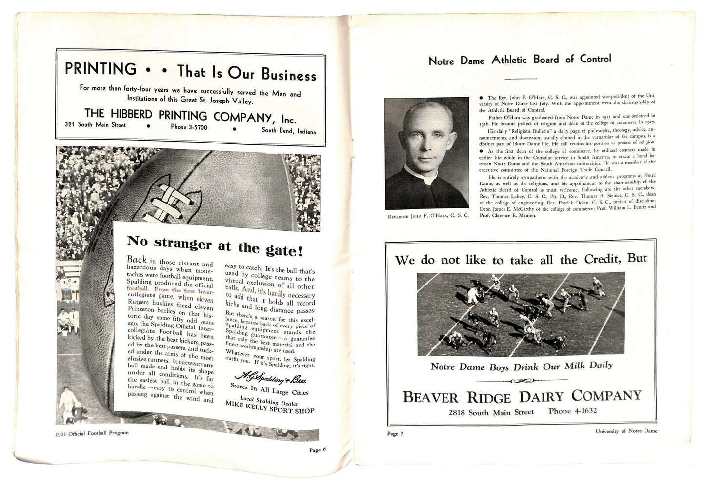 10/7/1933 Kansas Vs. Notre Dame College Program