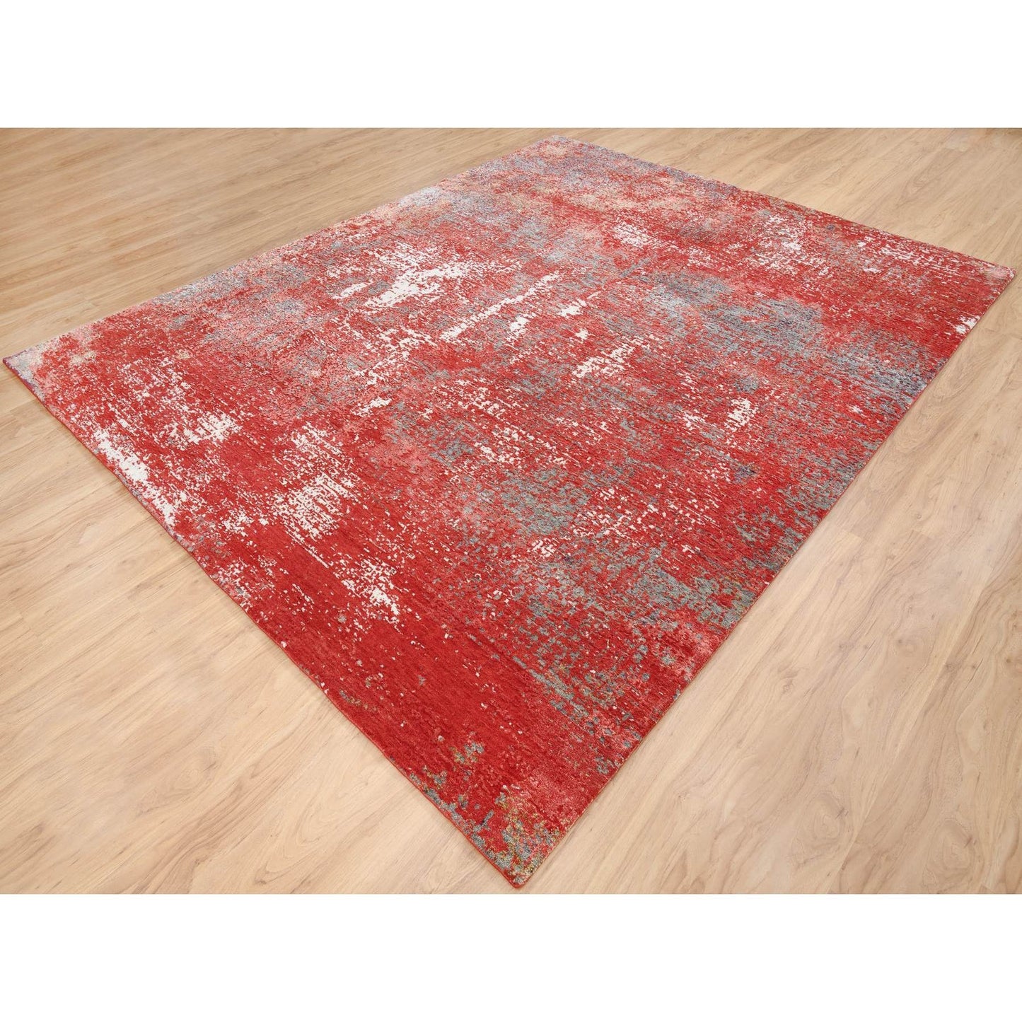 8'X10' Red Modern Design Wool And Silk Hand Knotted Rug