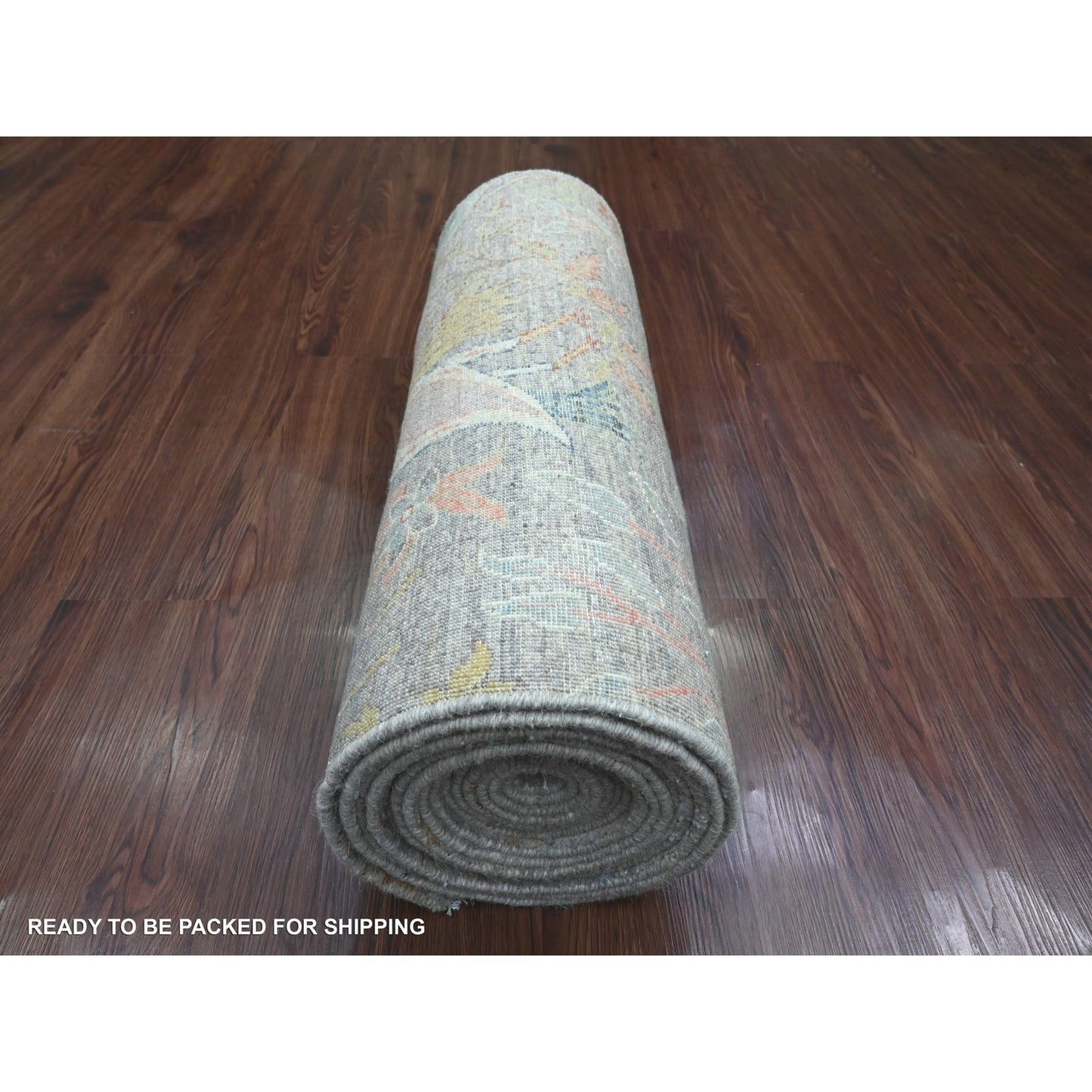 2'7"X22' Gray Afghan Peshawar Birds Design Hand Knotted Wool Runner Rug