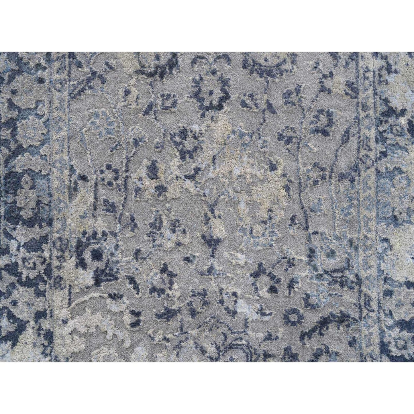 2'8"X7'8" Hand Knotted Gray Broken Kishoon Design Wool/Silk Runner Rug