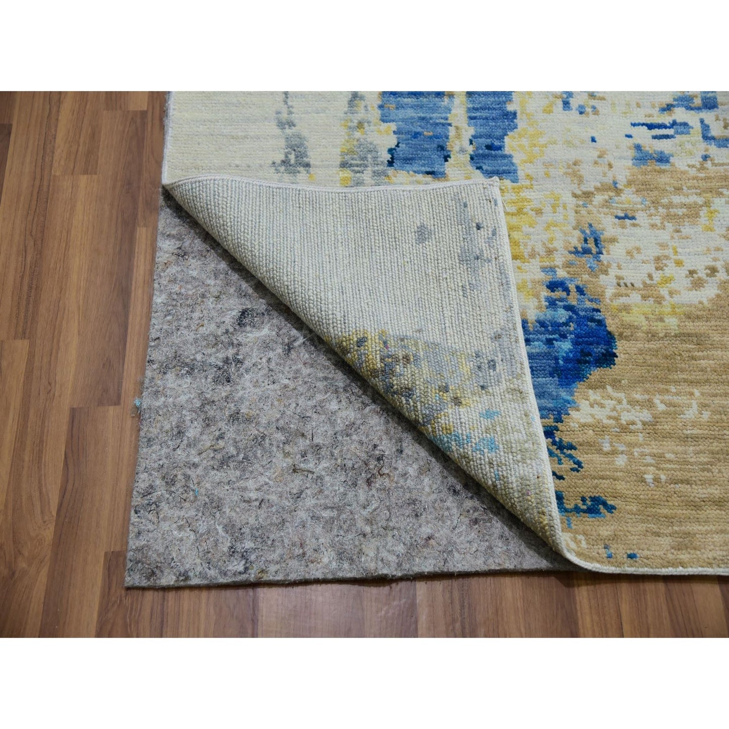 12'1"X13'10" White Abstract Design 100% Wool Hand Knotted Oversized Rug