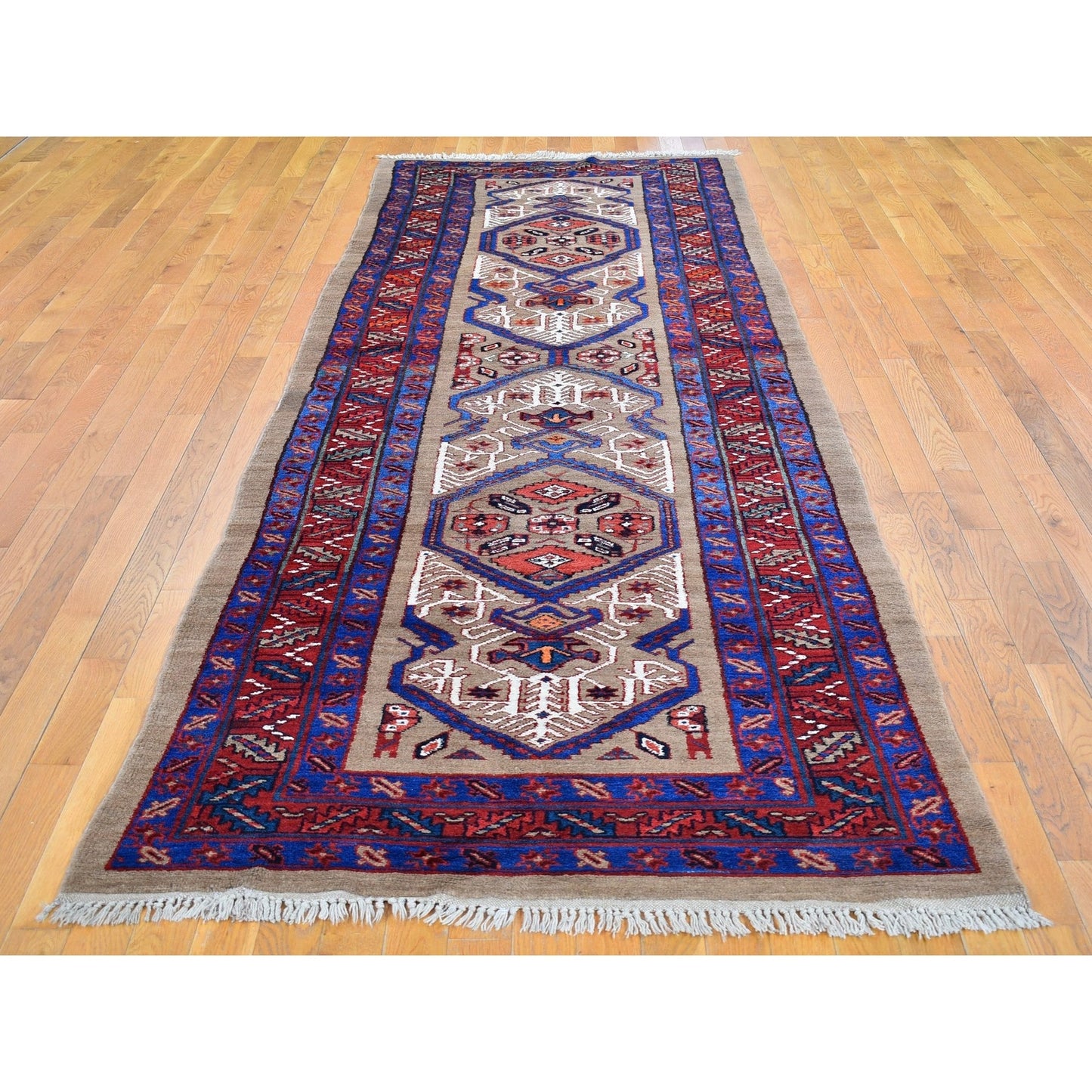 4'1"X12'8" Brown Antique Farsian Serib Wide Runner Wool Hand Knotted Rug
