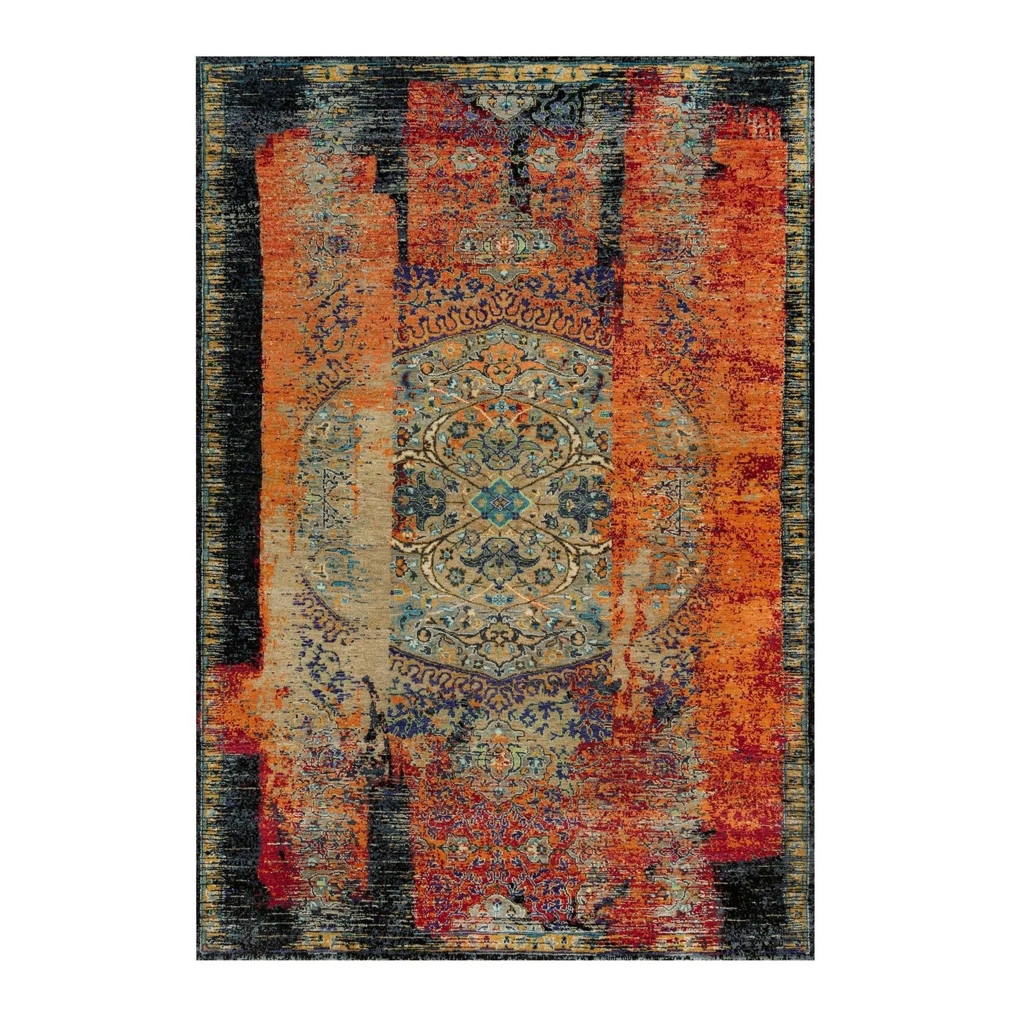 6'2"X9' Red Wool Hand Knotted Ancient Ottoman Erased Design Rug