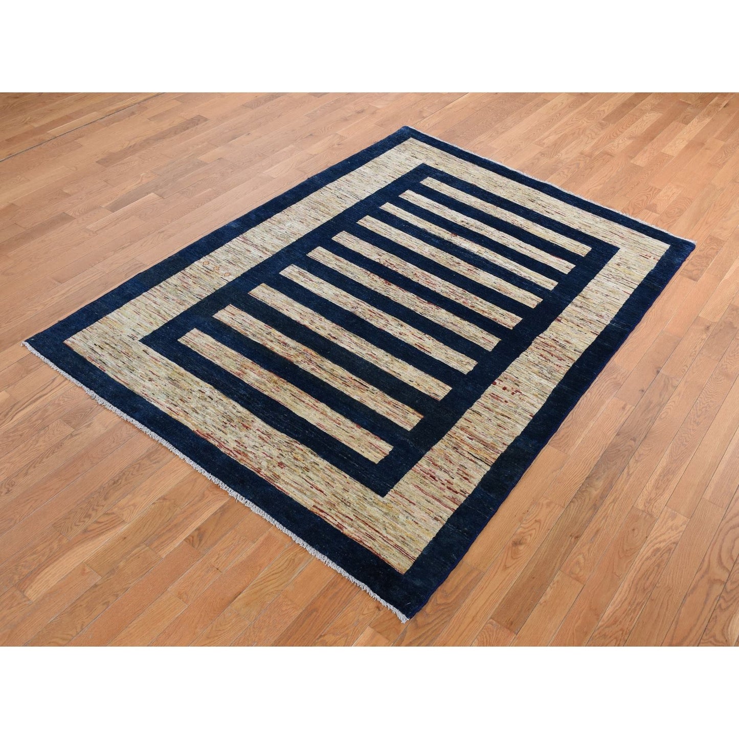 5'7"X8' Brown Pure Wool, Peshawar Gabbeh Hand Knotted On Clearance Rug