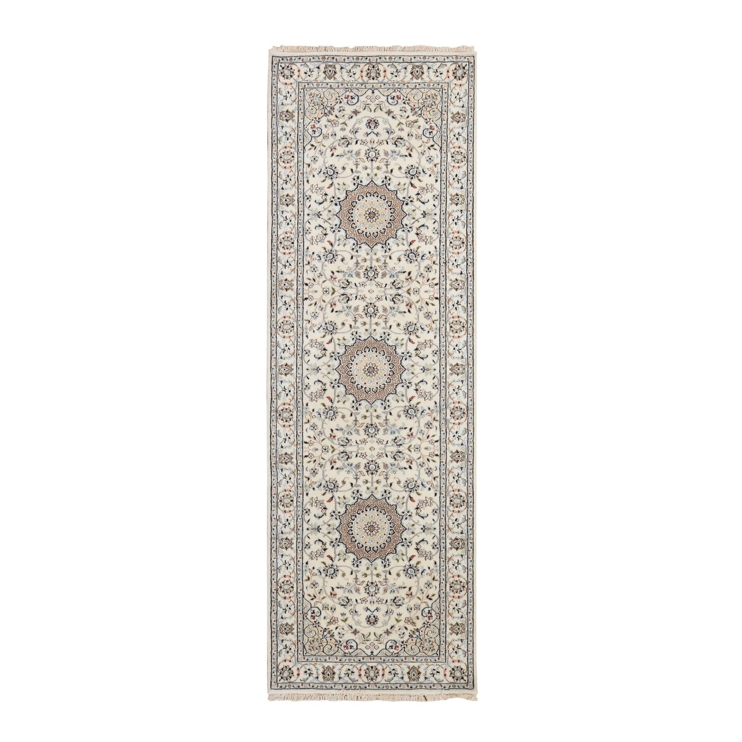 2'9"X8'6" White Nain With Center Motif Flower Design Runner Oriental Rug