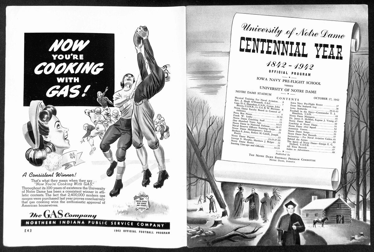 1942 Iowa Navy School Vs Notre Dame Vintage