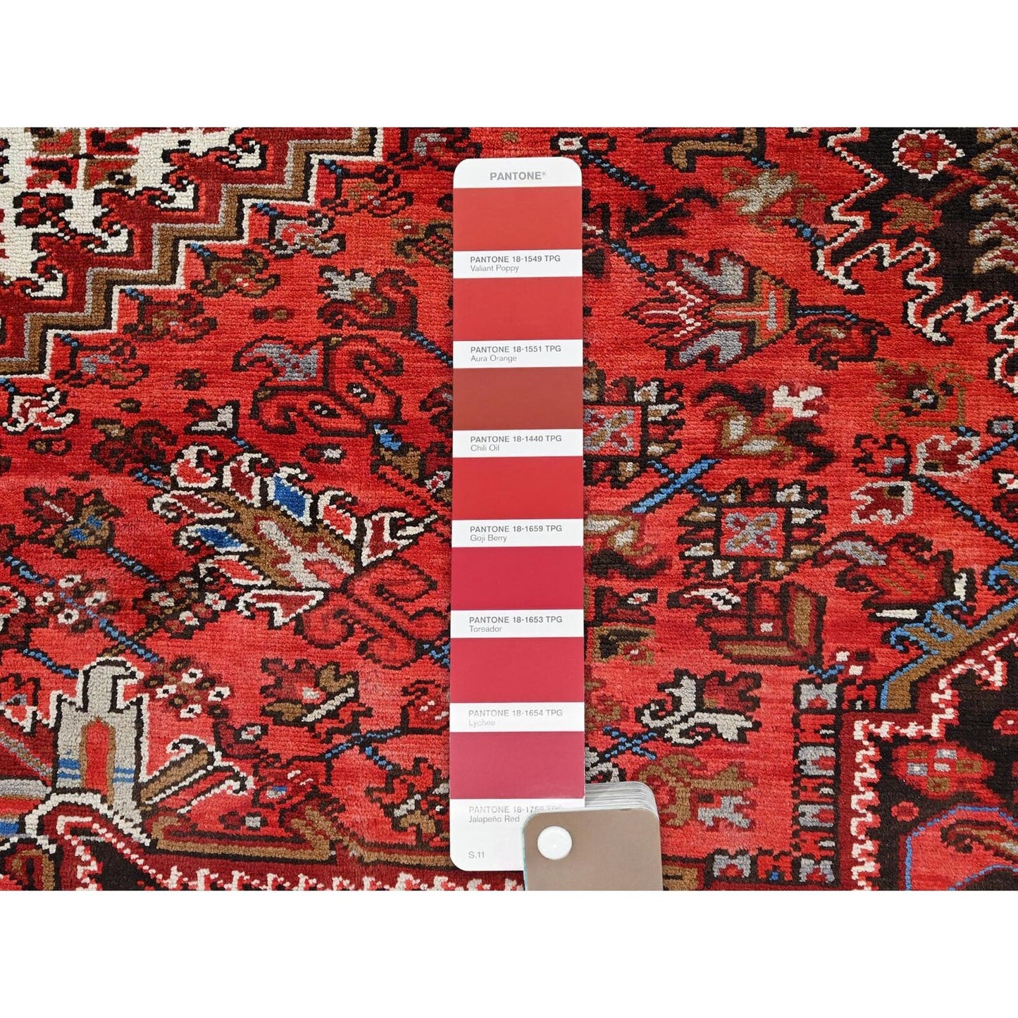 9'8"X12'9" Red Pure Wool Hand Knotted Semi Antique Zoroastrian Heris Rug