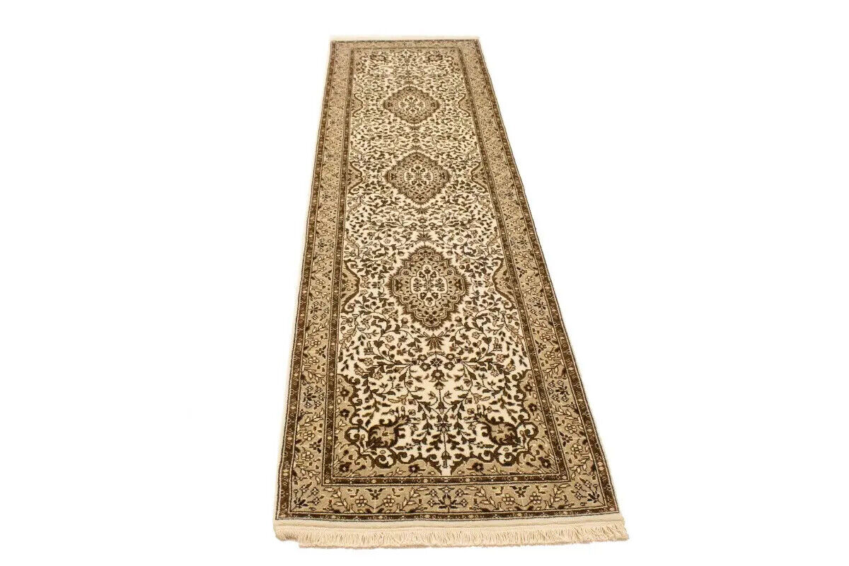 Handmade Kirman Oriental Runner Rug Plush Floral